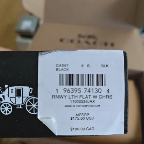 NIB Coach Runway Cherry Black Leather Flats - Size 8 - Picture 11 of 12